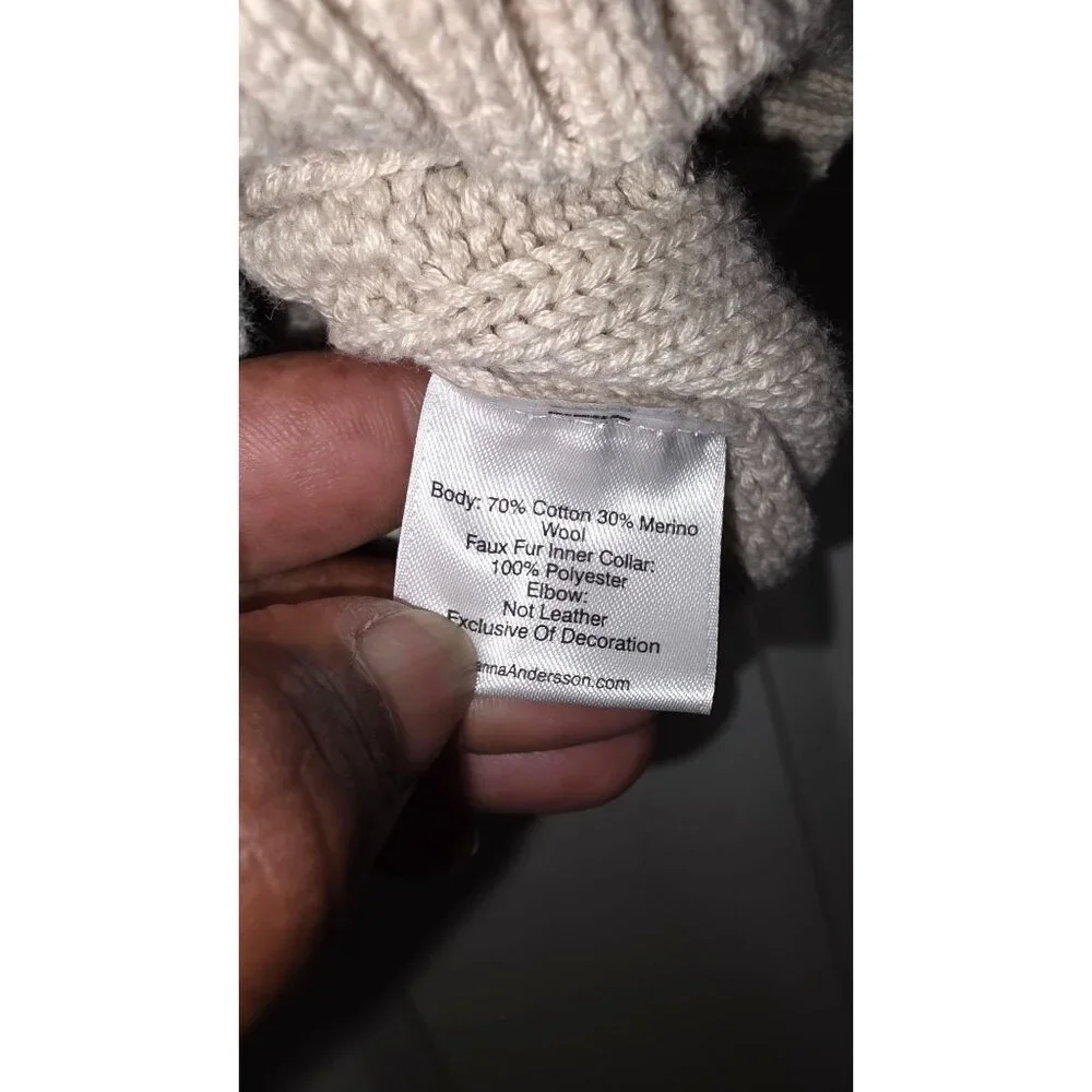 Hanna Anderson Kids Fisherman Cable Knit Beige Sweater Button Neck & Elbow Patch